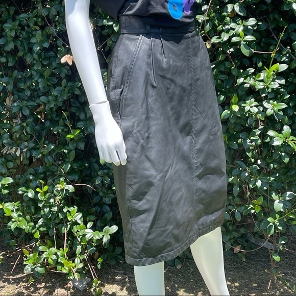 Vintage 80’s Leather Maxi Chaus Moto Black Butter Soft Vented Lined Skirt - Picture 4 of 16